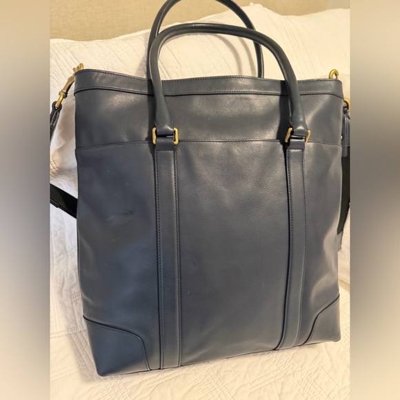 Coach Bleeker Bar Stripe Blue/Black/Tan/Teal Leather Computer Tote Unisex - Picture 15 of 15